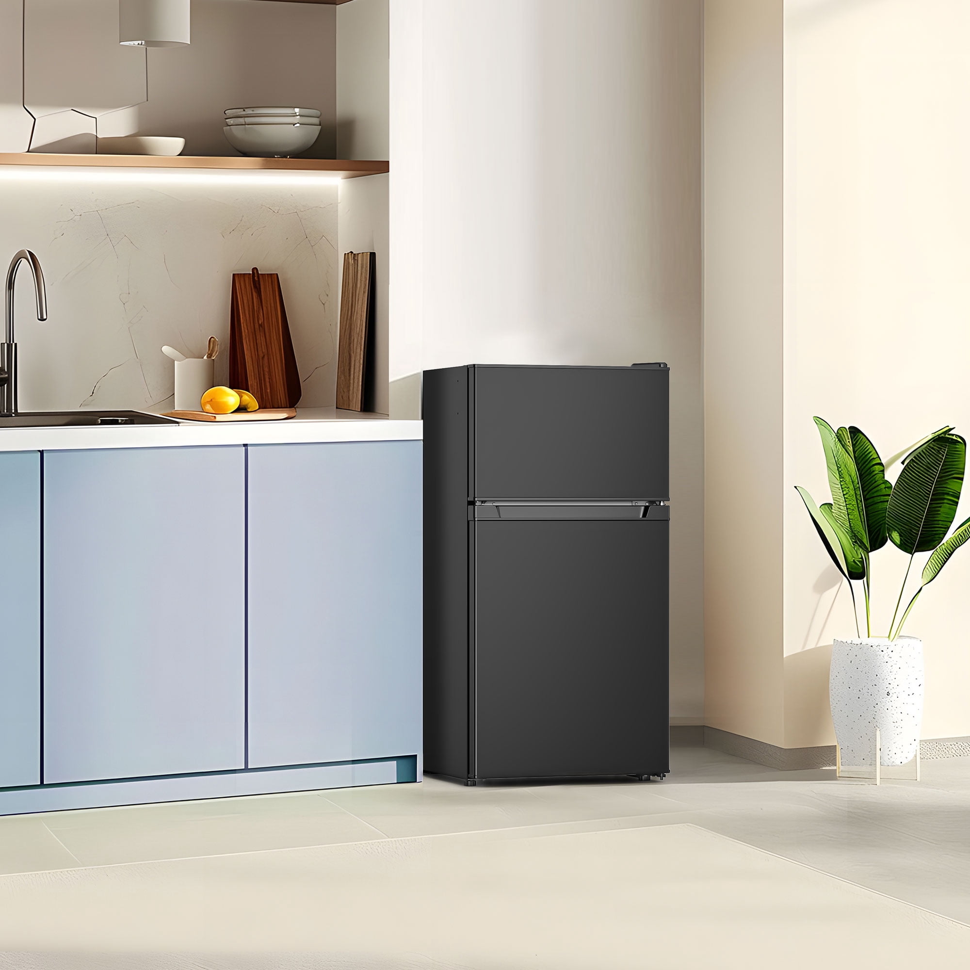 Aootek 3.2 Cu.ft Two Door Mini Fridge with Freezer Energy-Saving Compact Refrigerator Suitable for Bedroom,Apartment,Kitchens, Offices, Dormitories Black
