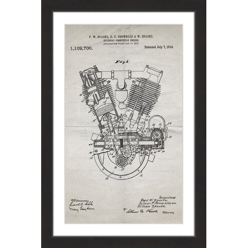 "Engine 1914 Old Paper" Framed Painting Art Print
