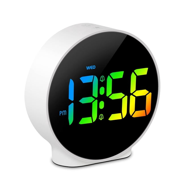 Small Digital Alarm Clock LED Desk Travel Electronic Clock Dual Alarm Snooze Dimmable Day Set 12/24H Week Display 4inch White