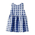 thumbnail image 2 of BRGZLK Girls Summer Cotton Linen Dresses Trendy Checkered Print Round Neck Sleeveless Back Lace Up Knee-Length Dress Navy 5-6 years, 2 of 7