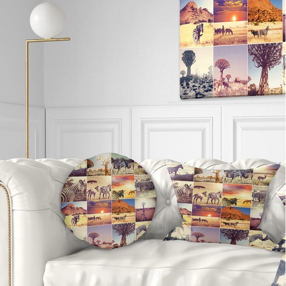 Designart African Wildlife and Nature Collage - African Landscape Printed Throw Pillow - 12x20