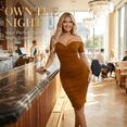 thumbnail image 3 of Women's Elegant Ruched Bodycon Midi Dress Off Shoulder Short Sleeve Cocktail Evening Dress, 3 of 5