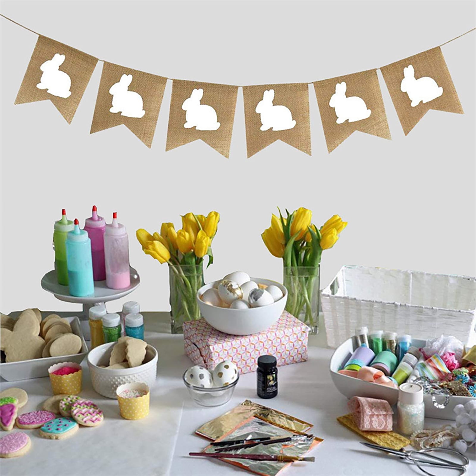 Bunny Burlap Easter Decoration Bunny Banner Flag Raising Party Decoration Gender Reveal Balloons Arch Small round Balloons for Crafts Large Balloons Water Balloons 2 Kids Birthday Party Decorations