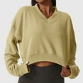thumbnail image 4 of tarylea Workout Tops for Women Fleece Lined V Neck Crop Tops Solid Color Long Sleeve Sweatshirt Casual Loose Athletic Pullover, 4 of 8