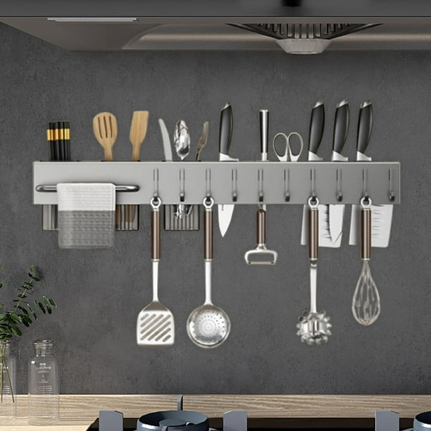 Estante para Utensilios de Cocina de Montaje en Pared, Estante de Pared con Soporte para Cuchillos, Organizador de Cocina, Organizador de Pared para U negro