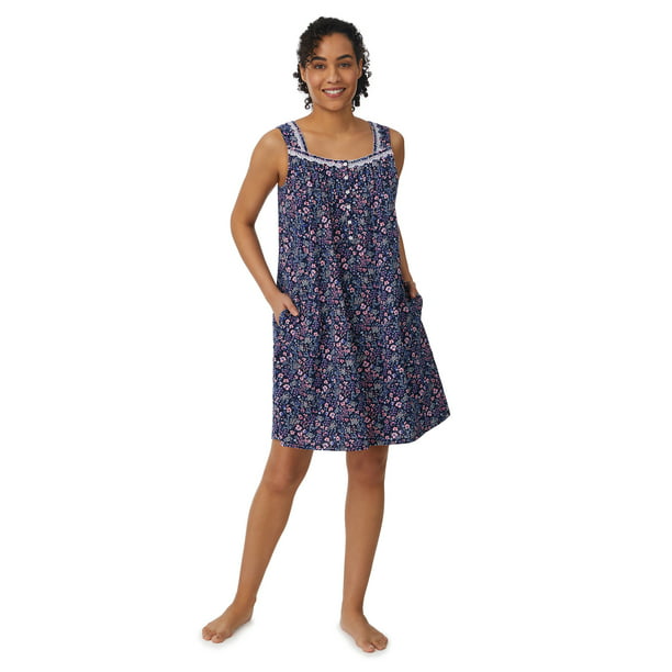Aria Sleeveless Short 100% Cotton Nightgown with Pockets in 36