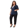 thumbnail image 3 of DARING DIVA Women's Plus Casual Blazers Short Sleeve Notched Lapel Blazer Navy Blue 1X, 3 of 6
