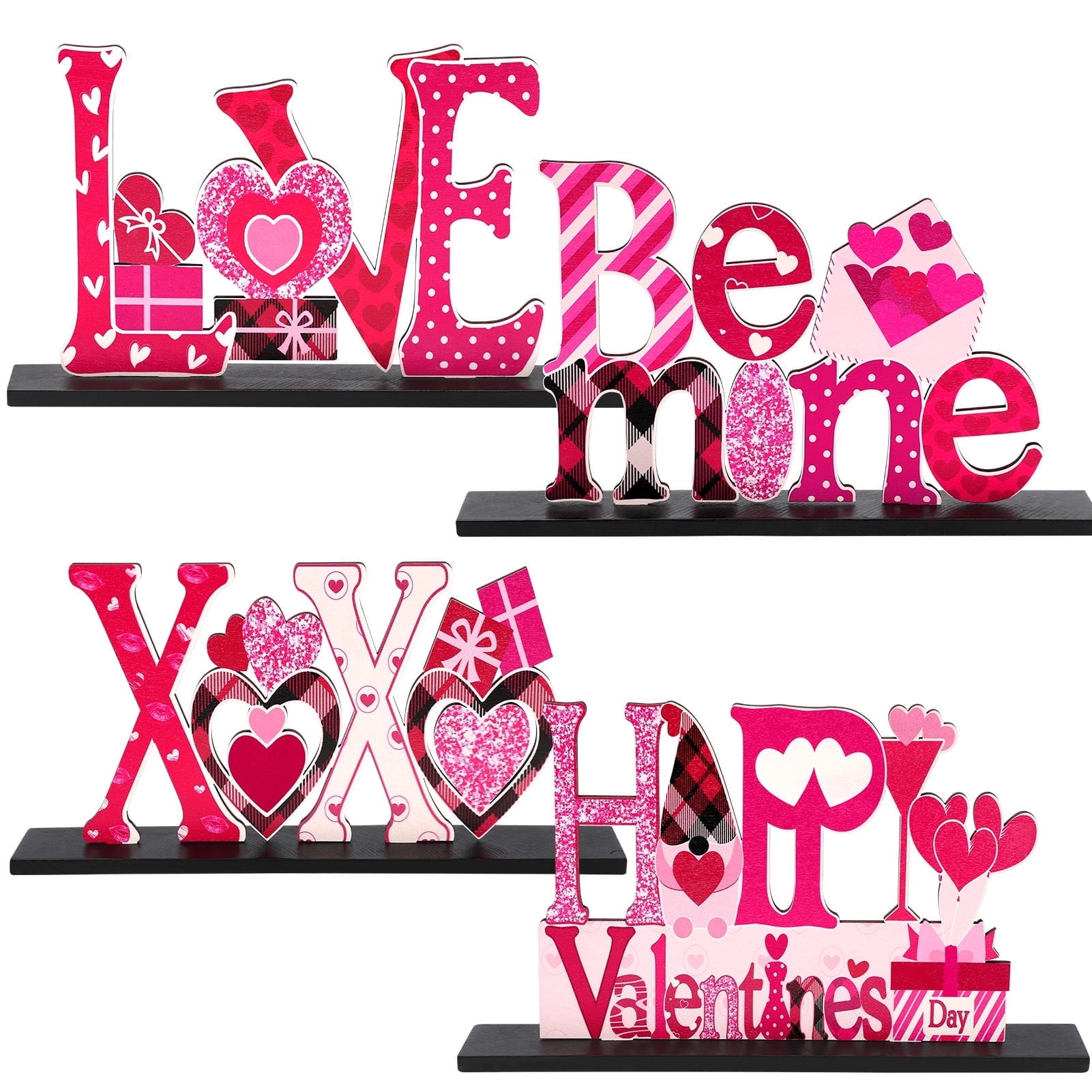 Ayieyill Valentines Day Decorations, 4Pcs Valentines Love Tabletop Decor for Gift Dining Room Table Wedding Anniversary Party Supplies Décor Tray Decor