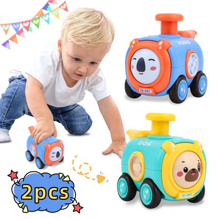 Super Joy Inertia Toy Train with Face-Changing & Whistle Push Car Toys Friction Powered Toy Cars Set Play Vehicle Ideal Gift for Babies Boys Girls