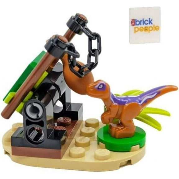 LEGO Jurassic World Dino Trap Baby Raptor with The Brick People Tile Block Building Set, 0.35 oz