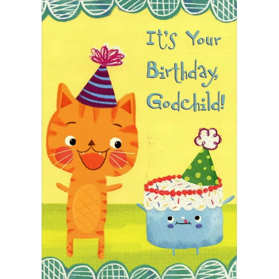 Designer Greetings Kitten and Cake Birthday Card for Godchild