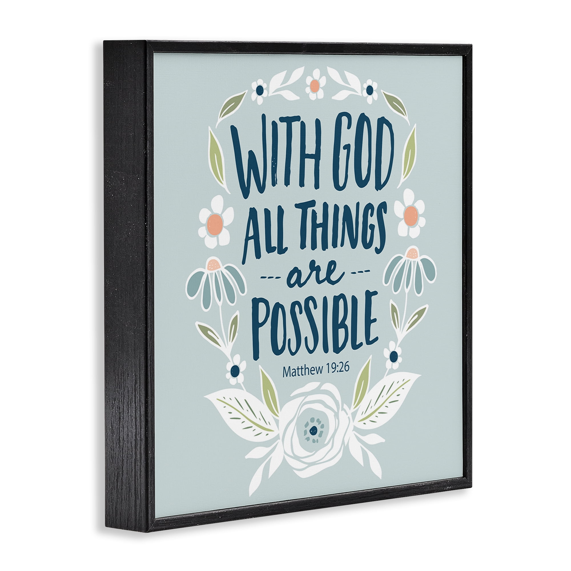 Stupell Industries All Things Possible Verse Religious Painting Black Framed Art Print Wall Art, 12 x 12