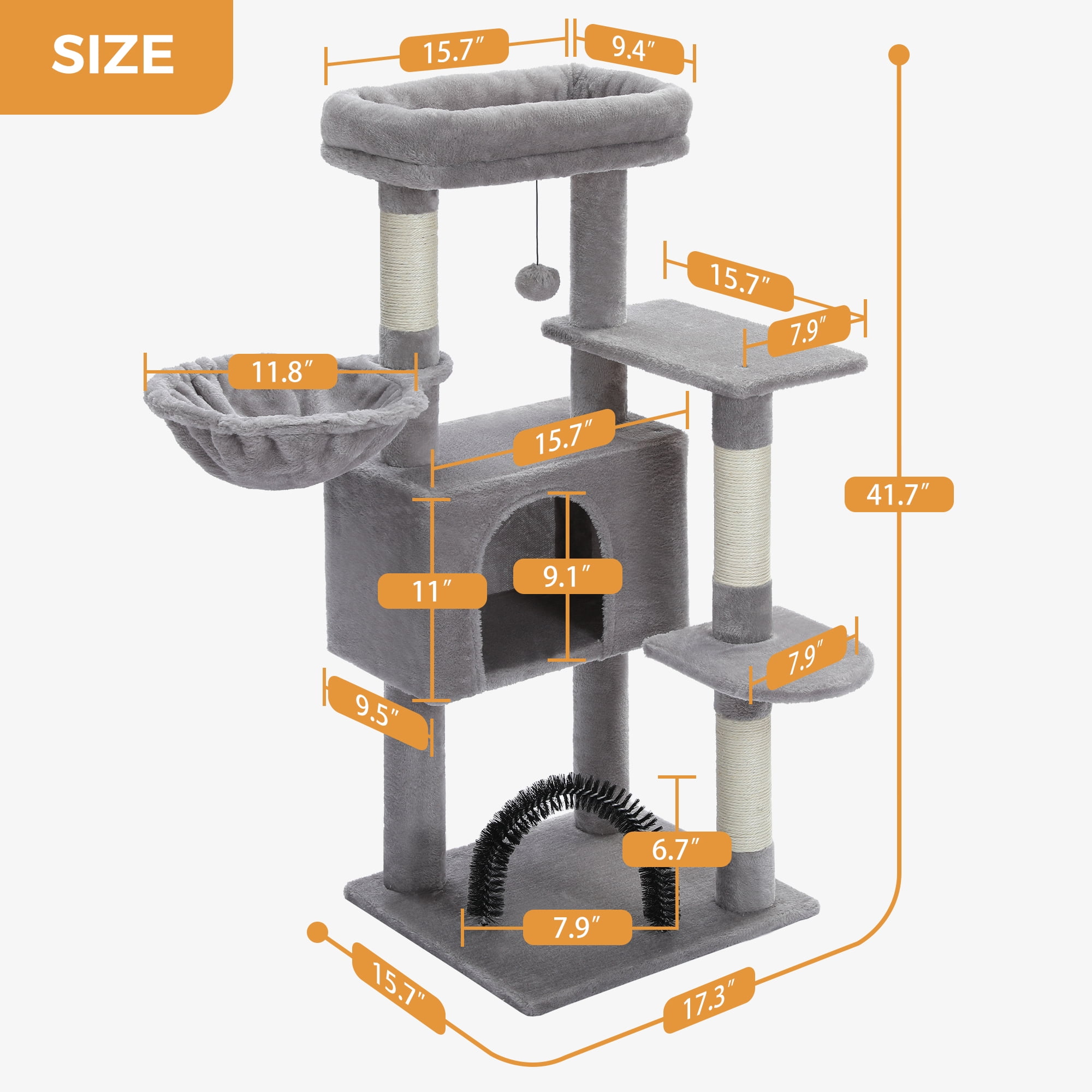 PAWZ Road 42" Cat Tree Condo With Large Perch Scratching Posts for Indoor Cats,Light Gray