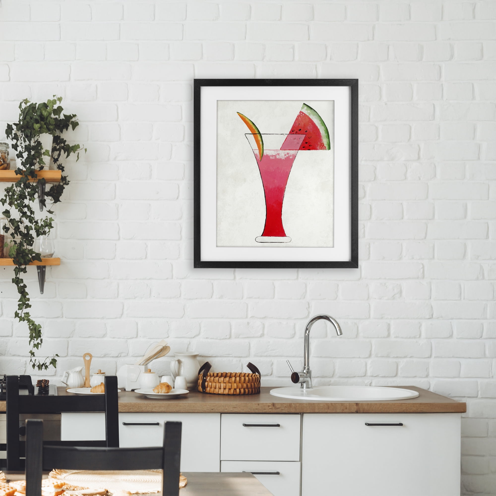 Stupell Industries Summer Cocktail Watermelon Slice Black Framed Print Under Glass, design by Lorenzo Collective