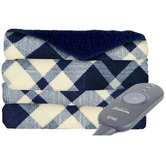 Sunbeam Microplush Electric Heated Warming Throw Blanket with Foot Pocket Benjamin Plaid