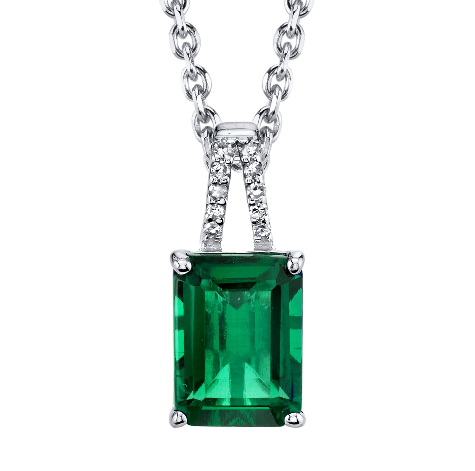 SERAFINA Diamond and Lab Emerald Pendant in Sterling Silver