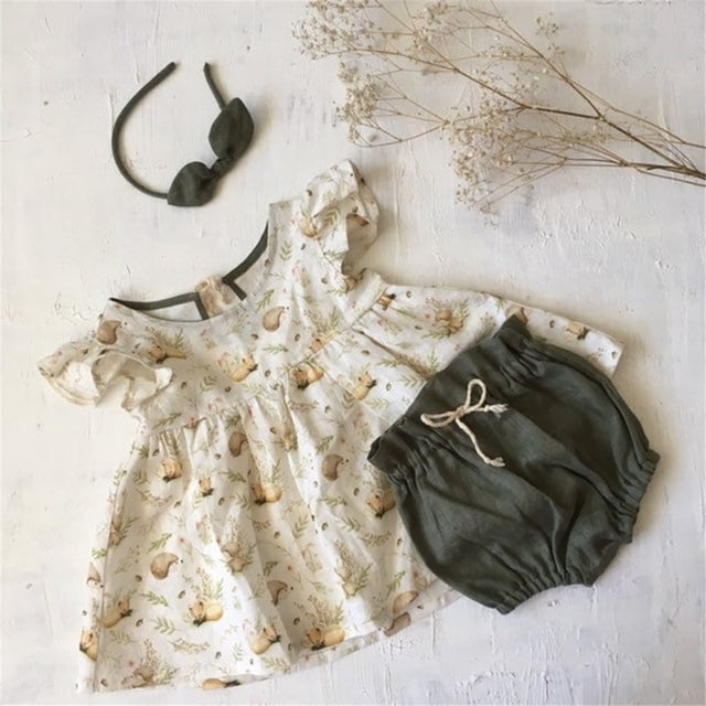 Newborn Kid Baby Girl Clothes Ruffle Top Shorts Floral Outfit Animal Print Set
