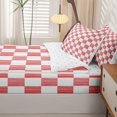 thumbnail image 5 of Manfei Vintage Grid Zipper Twin Comforter Sets with Fitted Sheet and 2 Pillowcases,Modern Checkered Themed Zipper Bedding Set,Red White,Reversible,4pcs, 5 of 8