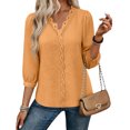 thumbnail image 5 of Warop 3/4 Length Sleeve Womens Tops Solid Hollow Out V-Neck Blouses Summer Casual Business Shirts, 5 of 9