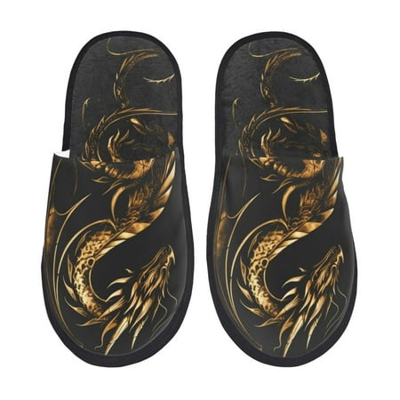 Balery Golden Dragon Tattoo Art Slient Indoor Furry Fleece Comfort House Shoes Soft Non-Slip Home Shoes Cotton slippers House Slippers-- Large
