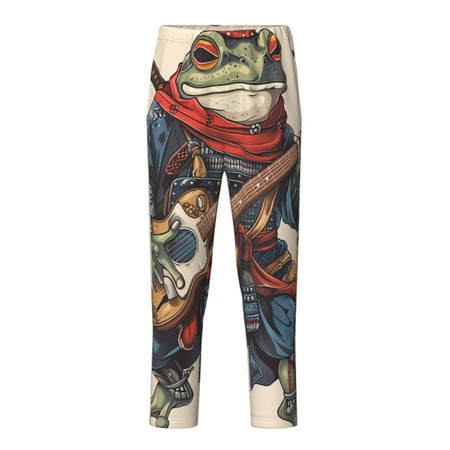 Fuzoiu Samurai Frog Guitar Print Teenagers Pajama Pants Lounge Pants with 2 Pockets Elastic Waist Kids Sleep Bottoms Comfy Sleepwear PJ Bottoms for Kids-XS(5-6)