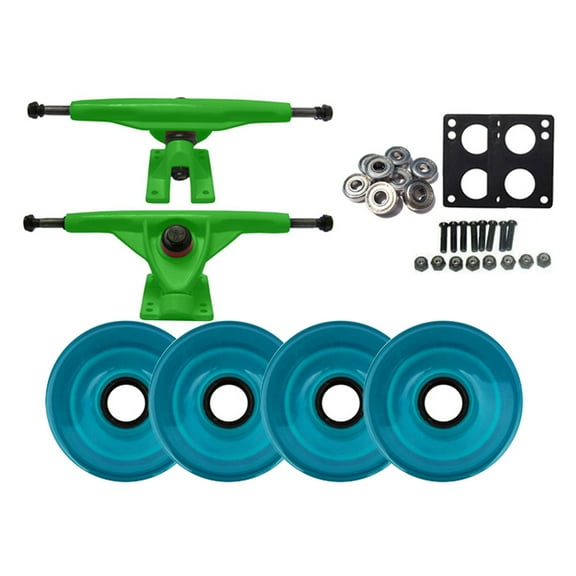 180mm GREEN LONGBOARD TRUCKS   76MM AQUA WHEELS   ABEC 7 BEARINGS PACKAGE