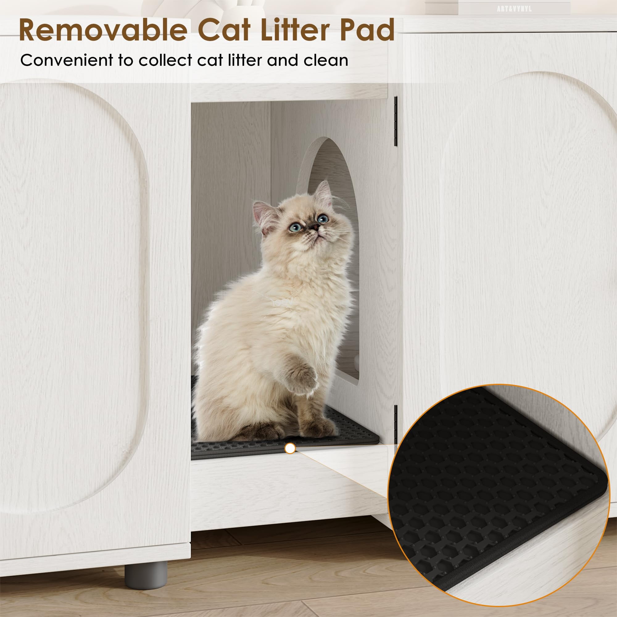 TROPOW Cat Litter Box Enclosure 55.1" Double Litter Box Furniture Large Cat Box Enclosure Kitty Litter Box for 2 Cats Hidden Cat Litter Cabinet Double Cage with Cat Litter pad Rattan Door,White