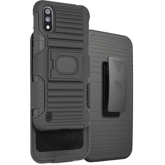 Case with Clip for Galaxy A01, Nakedcellphone Black Rugged Ring Grip Cover   Belt Hip Holster Stand [with Built-In Mounting Plate] for Samsung Galaxy A01 (SM-A015)