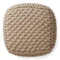 thumbnail image 3 of Casafield Square Pouf Ottoman, Beige Ivory - 18.5" W x 18.5" D x 14.5" H Cotton Knit Foot Stool - Boho Floor Pouffe for Living Room, 3 of 8
