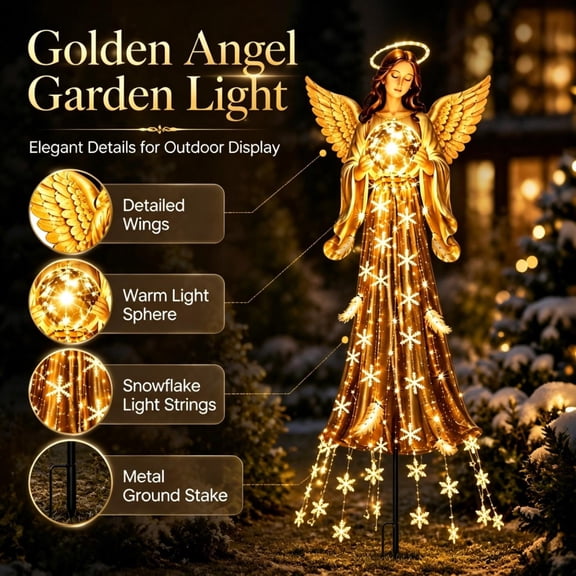 Angel Solar Cascading Garden Light, Blessing Figure Outdoor Stake Decoration with Cascading Light Effect for Yard, Garden Bed, Lawn, Memorial Area and Seasonal Landscape Display, White