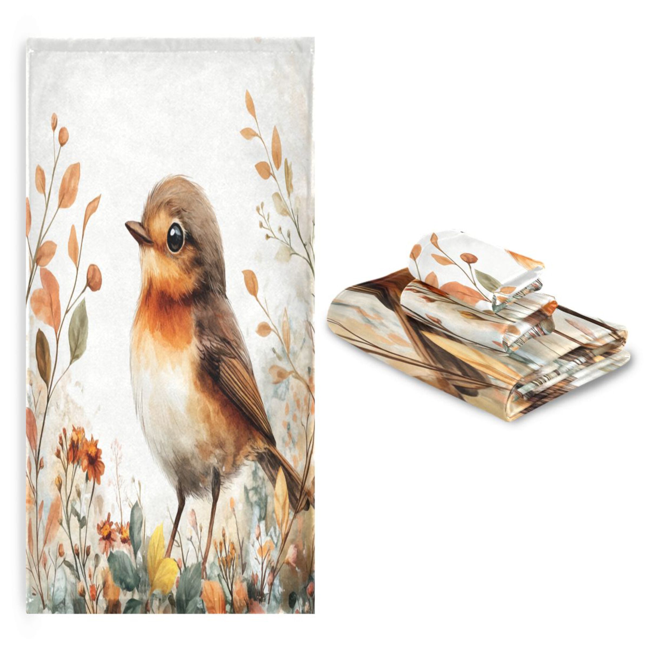Three-Piece Towel Set Face Towel Towel Set Hand Towel Bath Towel Cotton Bath Towels Bath Towel Sets Hand Bath Towels Cute Orange Bird