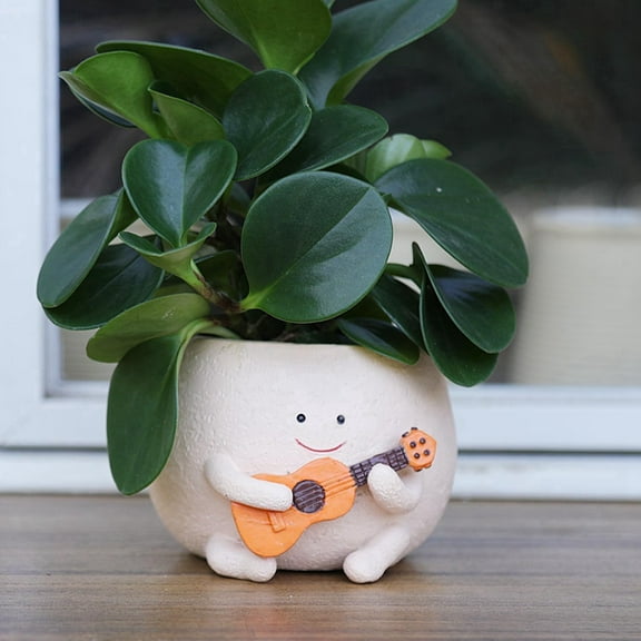 Smily Face Planter Pot with Drainage Hole Cute Resin for String of Plant Guitar Pots Indoor
