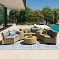 thumbnail image 2 of Patio Furniture Set for 6, Outdoor Fan-shaped Free Combination Sectional Sofa Set with Round Coffee Table and Soft Cushions for Garden, Poolside, Backyard, Gray Cushion, 2 of 8