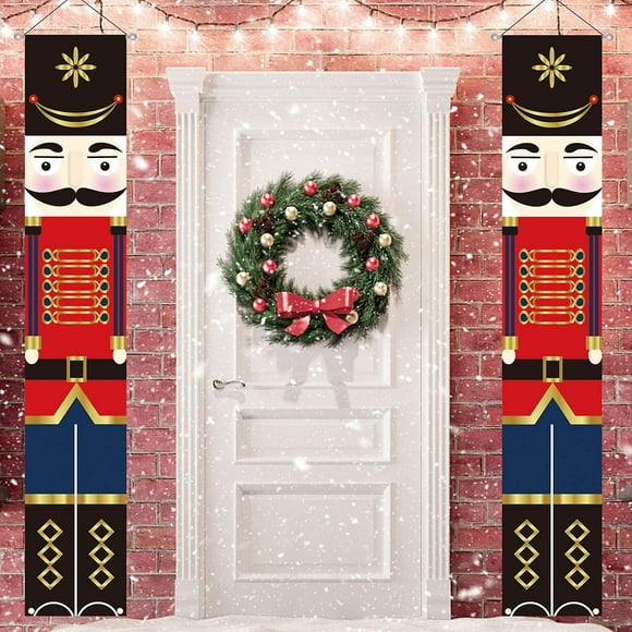 2pcs Nutcracker Christmas Decorations - Nutcracker Banners - Life Size Soldier Model Nutcracker Porch Signs - Xmas Decor Banners For Indoor & Outdoor,