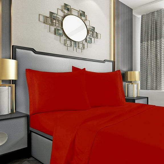 Elegant Comfort 1800 Series 4-Piece Queen Sheet Set, 16" Deep Pocket Cooling Microfiber Bed Sheets, Red