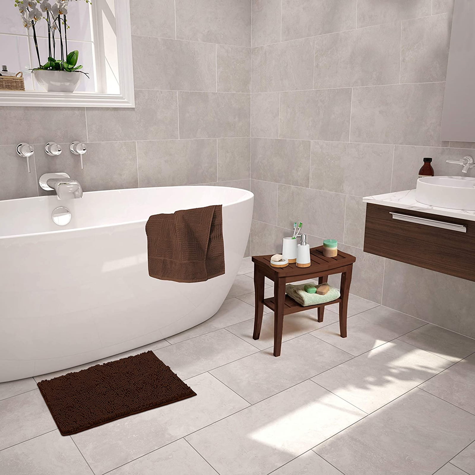 Bathroom Rugs Bath Mat Thick Soft Absorbent Chenille Bath Mats for Bathroom, Microfiber Dries Quickly, Shaggy Washable Rug, Plush Durable Rug, Bathtub and Shower Floor, 35" x 24", Coffee