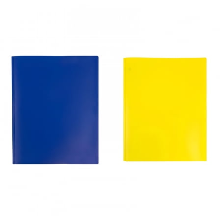 CCOCC 2 Pcs Plastic Folders with Pockets and Prongs Red - Two Pocket Folder with Brads - 3 prong Folders with Pockets for Letter Size Sheets,Blue Yellow