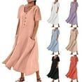 thumbnail image 7 of Tumotour Linen Dress For Women 2025 Summer Casual Maxi Dress Solid Plus Size Long Dresses Loose Short Sleeve Round Neck Dress, 7 of 7