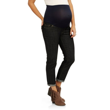 Maternity Over Belly Cotton Denim 5 Pocket Roll Cuff Denim Capri
