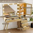 thumbnail image 6 of FANRAL Makeup Vanity with Lights and Mirror,Vanity Desk with 5 Drawers & Charging Station,Fluted Glass Top Vanity Table with RGB Storage Cabinet,Natural Oak Vanity, 6 of 7