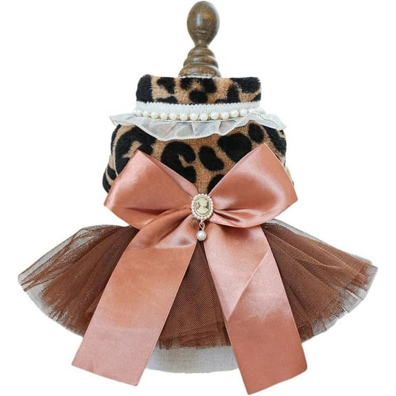 Fashion Sweet Puppy Dog Autumn and Winter Princess Skirt Pet Dog Lace Cake Camisole Tutu Dress B-Leapord S