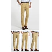 Chino Pants for Men Business Casual Straight Leg Classic Fit Suit Pants Solid Color Work Trousers with Pockets, Brown, L