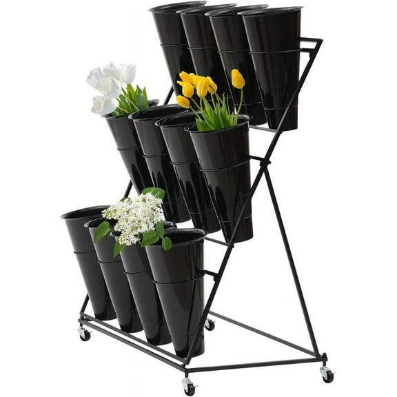 MONIPA 3 Layers Removable Flower Stand Flower Stand Shelf for Flower Shop with 12 Flower Buckets Display Stand Flower Shop Iron Art