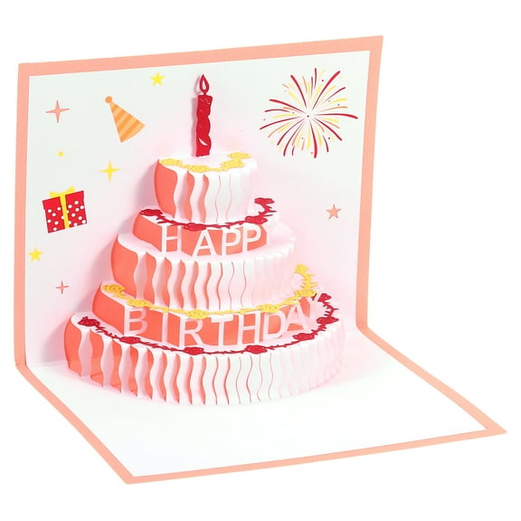 Birthday Card, Pop-Out Cake Birthday Card Gift Card Funny Happy Birthday 3D Sweet with Envelope, Pink