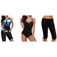 thumbnail image 1 of Womens Racerback Color Block Print Tankini Swimsuits and Padded Push up One Piece Swimsuit and High Waisted Tankini Swimwear Shorts Bundle, 1 of 8