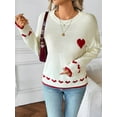 thumbnail image 4 of Female Heart Sweater Crew Neck Casual Long Sleeve Loose Fit Love Print Ribbed Knit Sweaters Pullover Top White S, 4 of 9