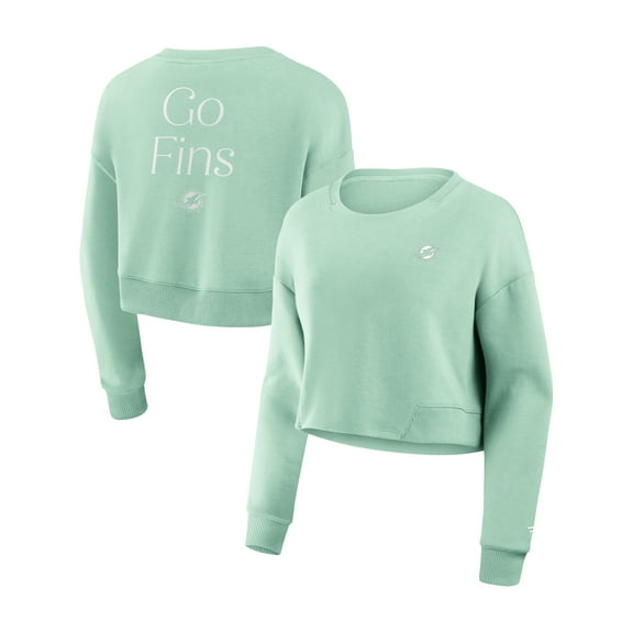 Women's Fanatics Mint Miami Dolphins Studio Tri-Blend Cropped Pullover Sweatshirt
