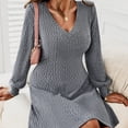 thumbnail image 4 of Women Winter Long Sleeve Ribbed Casual V-Neck Sweater Midi Dress Ladies Slim Fit Maxi Wrap Dress Women Knit Sweater Dress, 4 of 12