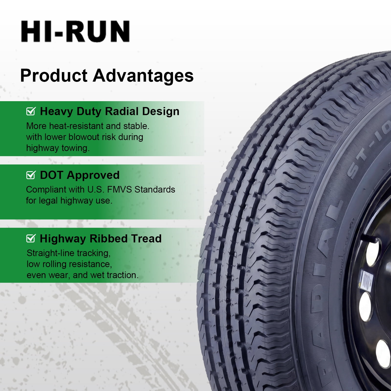 Hi-Run 2 Set ST100 ST225/75R15 10PR 117M Trailer Tire & 15X6 6 Lugs on 5.5" PCD Black Wheel Assembly Fits 225/75/15, 225 75 15