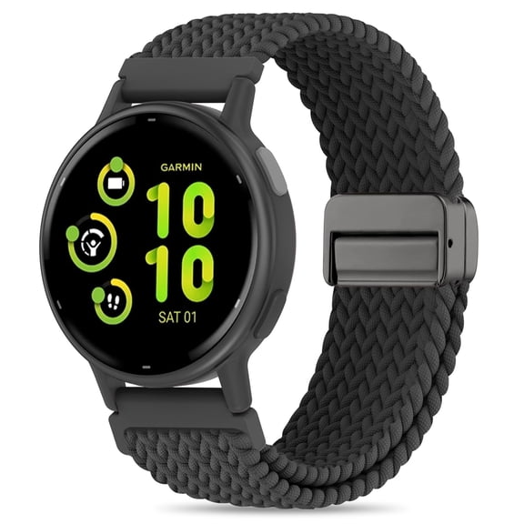 MJSHUN 20mm Magnetic Braided Nylon Band Compatible With Garmin Vivoactive 6/Vivoactive 5/3/3 Music Watch Bands, Quick Release Stretchy Strap Replacement for Venu Sq 2/Forerunner 55/165/245/645